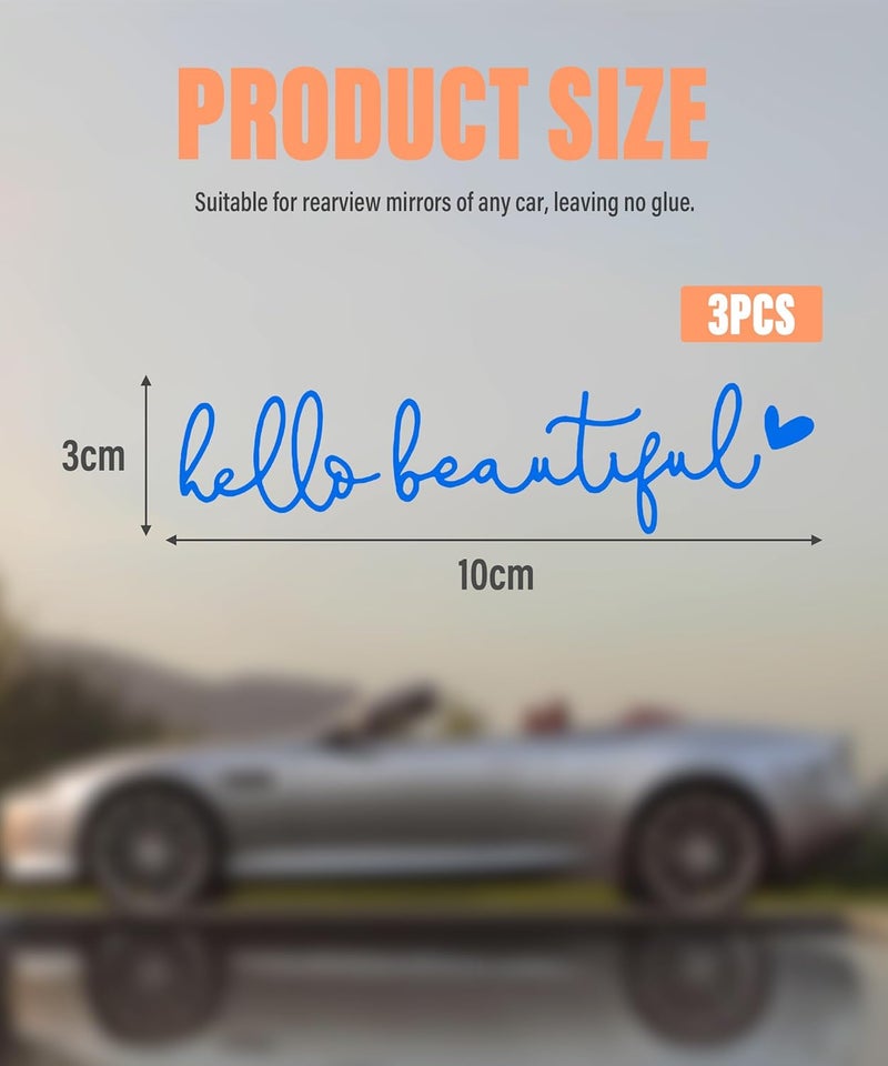 RACOONA Rearview Mirror Decal,Hello Beautiful Decal,Car Accessories Stickers Rearview Mirror Sticker (Blue) - Image 2